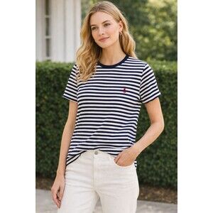 Polo Ralph Lauren Stripe Shirt M Classic Fit Navy White Red Pony Preppy Cotton